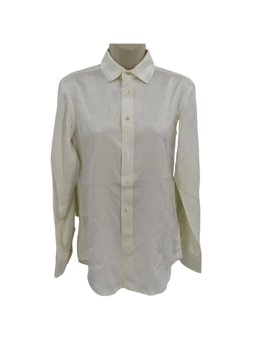 NEW POLO Ralph Lauren Women 0 Cream Mulberry Silk Collared Button Front Shirt